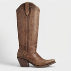 dames hoge cowboylaarzen met blokhak in chocoladebruin