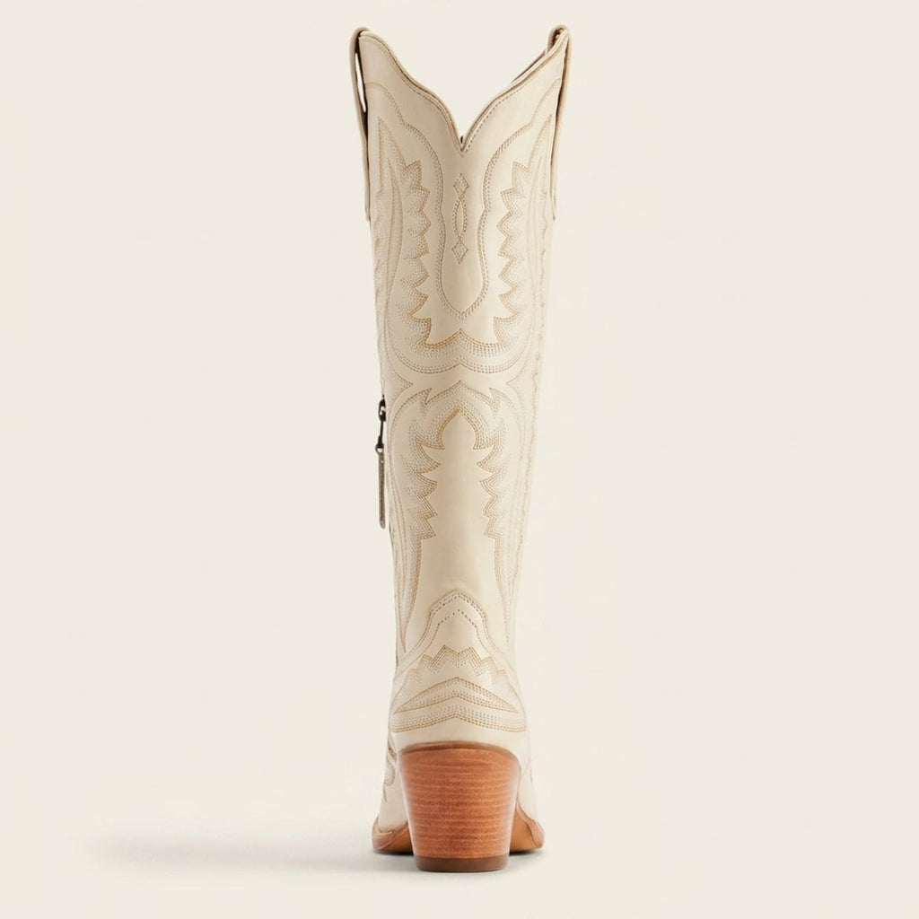 dames hoge cowboylaarzen met blokhak in wit