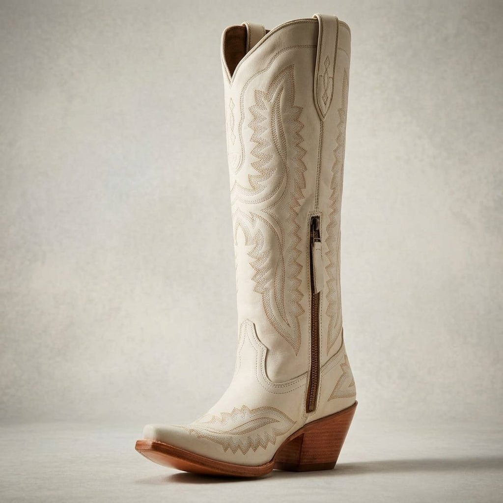 dames hoge cowboylaarzen met blokhak in wit