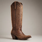 dames hoge cowboylaarzen met blokhak in chocoladebruin