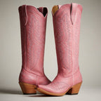 dames hoge cowboylaarzen met blokhak in roze