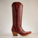 dames hoge cowboylaarzen met blokhak in rood
