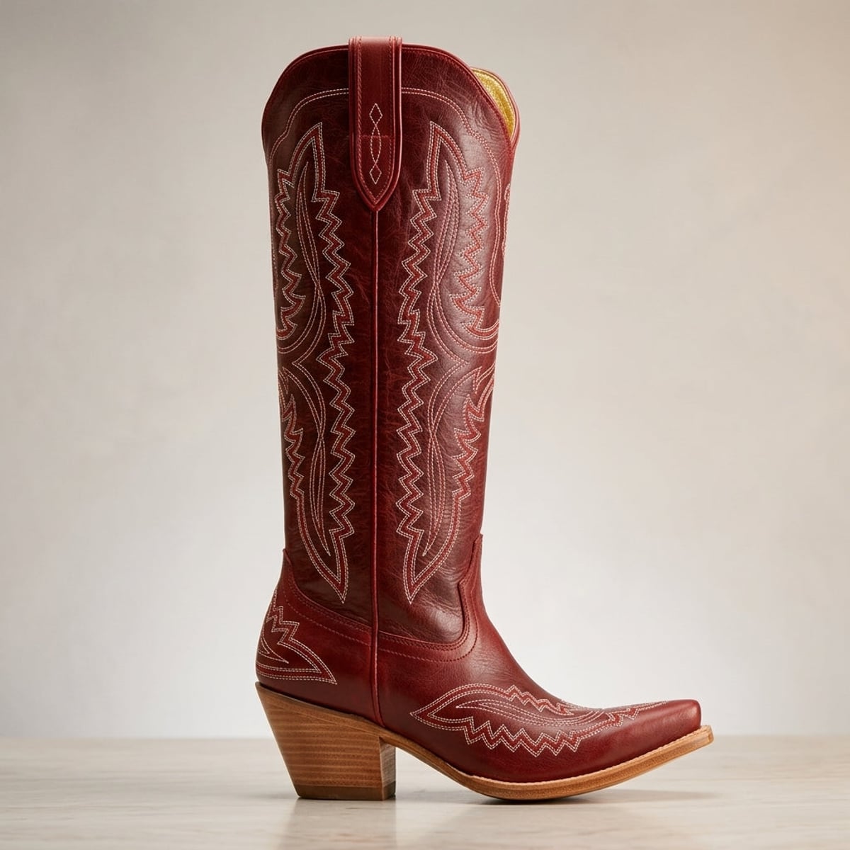 dames hoge cowboylaarzen met blokhak in rood