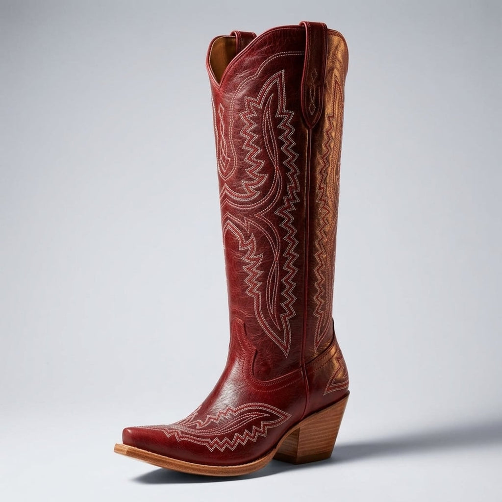 dames hoge cowboylaarzen met blokhak in rood