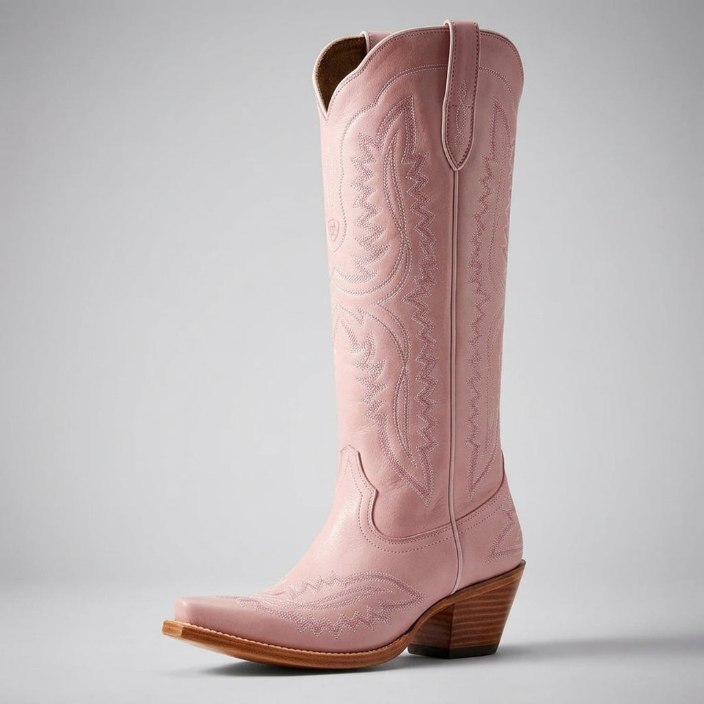 dames hoge cowboylaarzen met blokhak in roze