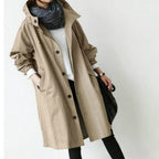 dames hooded trenchcoat met knielengte in khaki