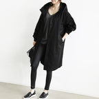 dames hooded trenchcoat met knielengte in zwart