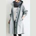 dames hooded trenchcoat met knielengte in lichtgrijs