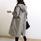 dames hooded trenchcoat met knielengte in grijs