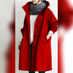 dames hooded trenchcoat met knielengte in rood
