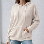 dames hoodie met capuchon en kangoeroe zak in beige