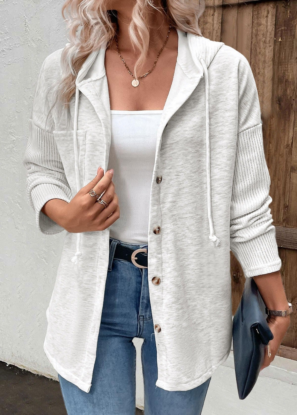 dames hoodie met knoopsluiting en capuchon in lichtgrijs