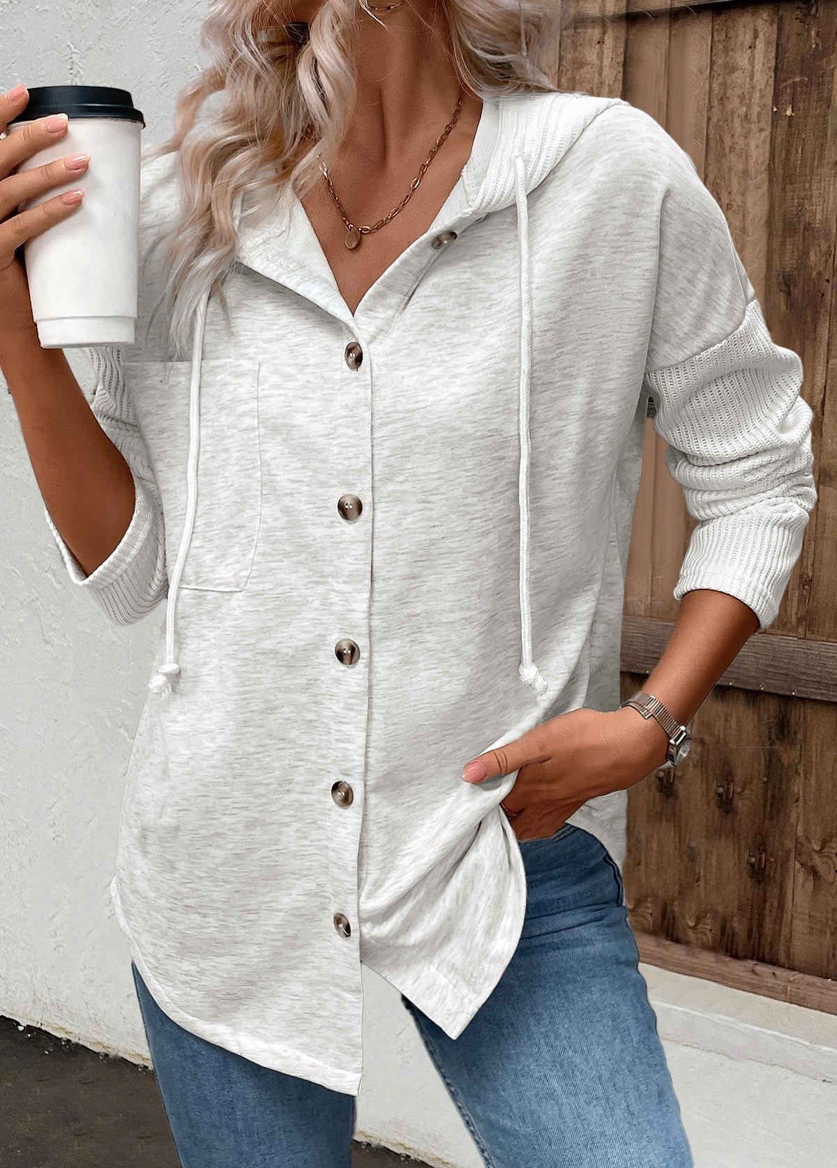 dames hoodie met knoopsluiting en capuchon