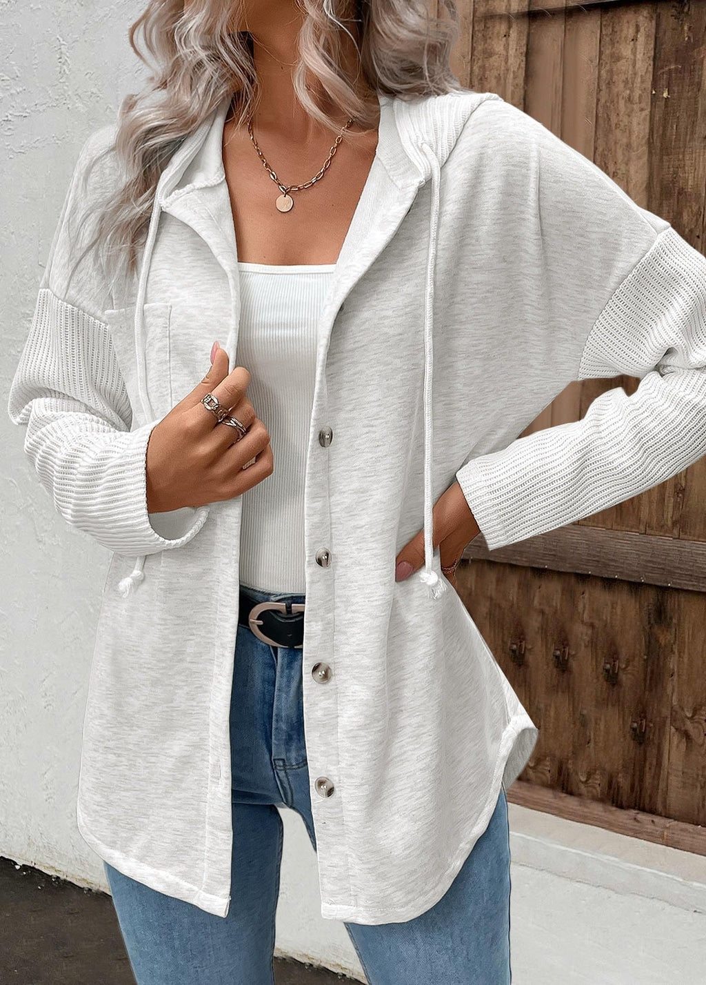 dames hoodie met knoopsluiting en capuchon