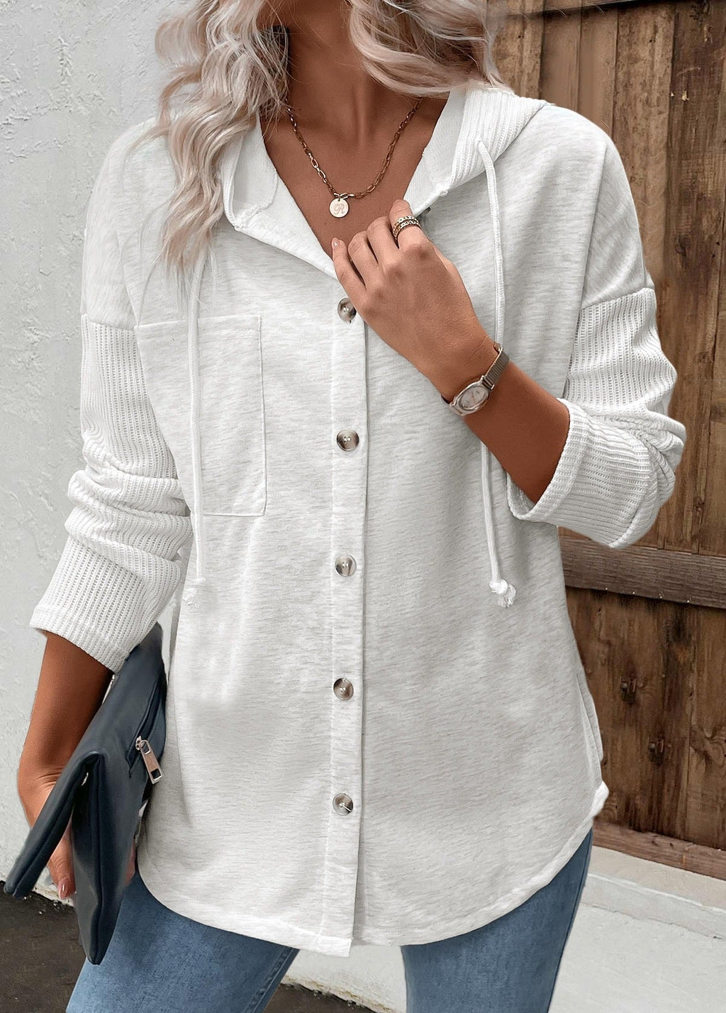 dames hoodie met knoopsluiting en capuchon