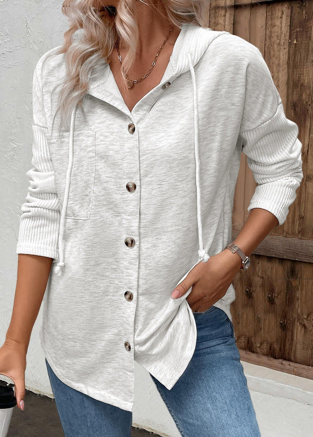 dames hoodie met knoopsluiting en capuchon