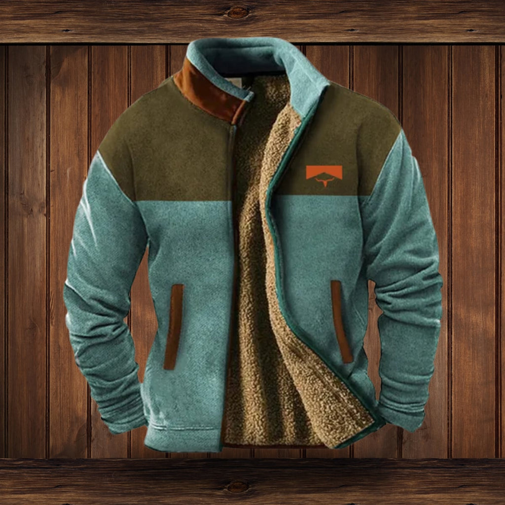 dames jas met staande kraag en sherpa voering in blauw