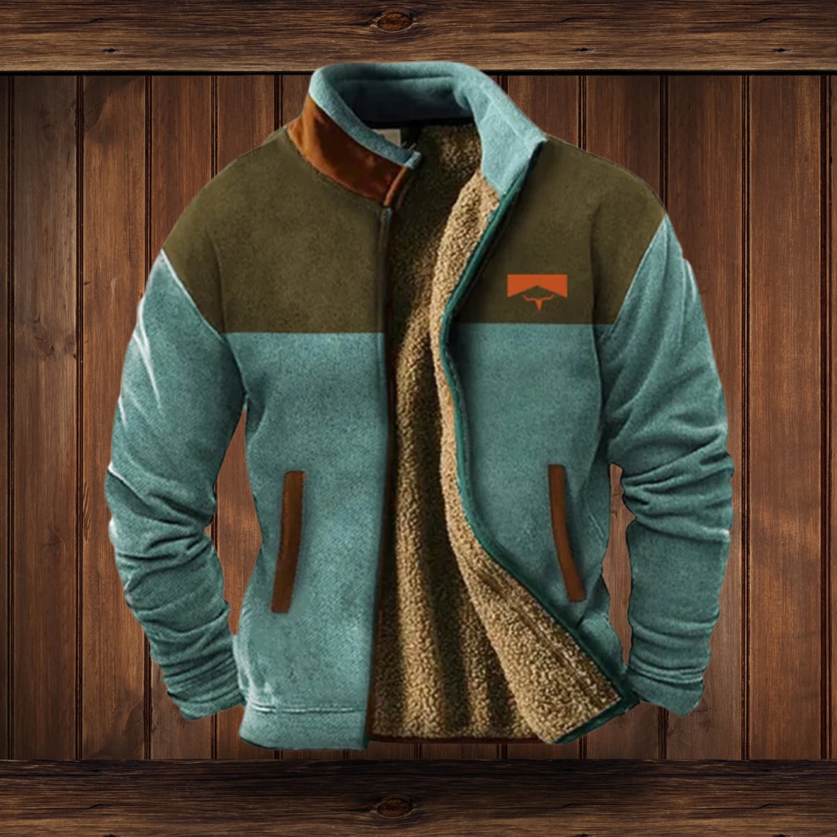 dames jas met staande kraag en sherpa voering in blauw