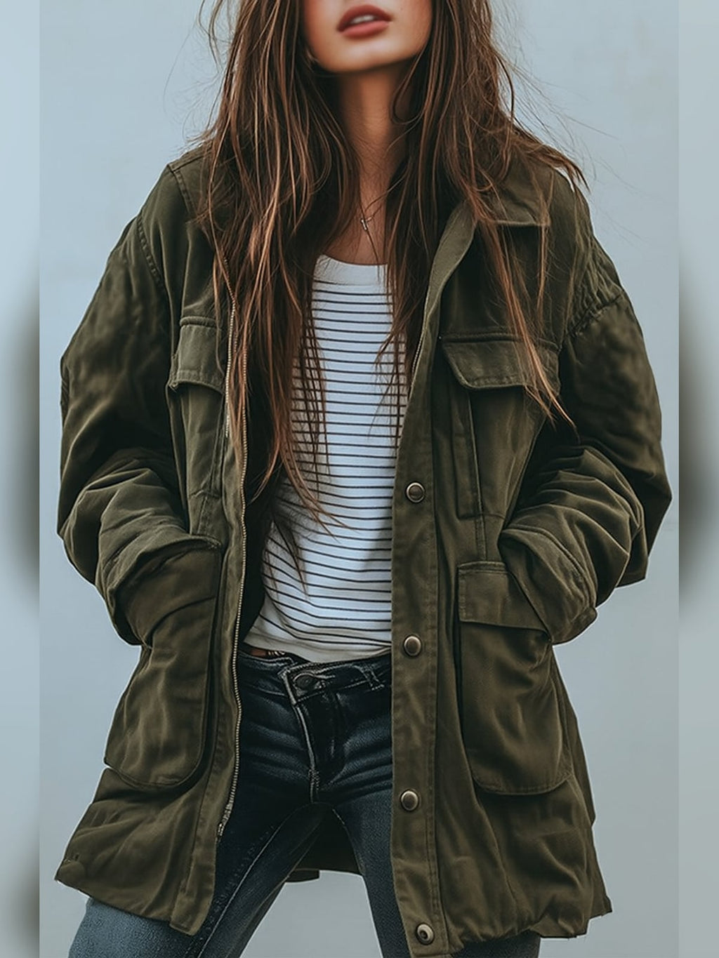 dames jas oversized met utility details in groen