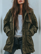 dames jas oversized met utility details in groen
