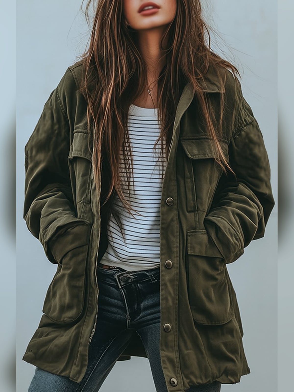 dames jas oversized met utility details in groen