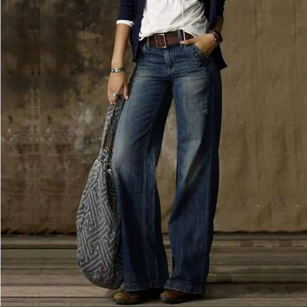dames jeans wide leg met hoge taille in blauw
