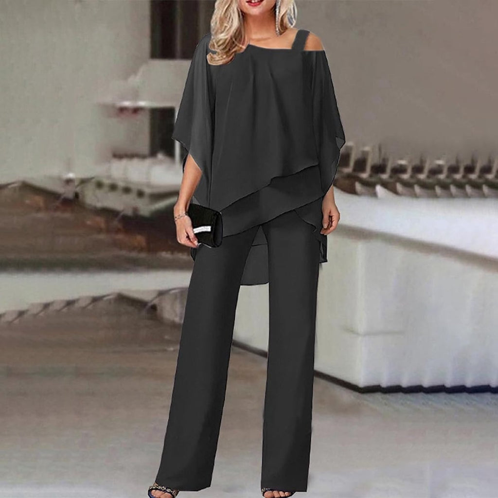 dames jumpsuit met cold shoulder en wijde pijp in zwart