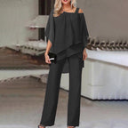 dames jumpsuit met cold shoulder en wijde pijp in zwart