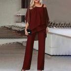 dames jumpsuit met cold shoulder en wijde pijp in bordeaux