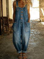 dames jumpsuit met verstelbare bandjes in denim