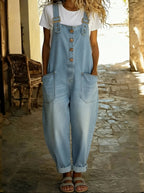 dames jumpsuit met verstelbare bandjes in lichtblauw