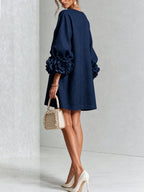 dames jurk lange mouwen met bloemdetails in marine