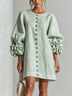 dames jurk lange mouwen met bloemdetails in mintgroen
