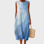 dames jurk zomer met ronde hals in blauw 1