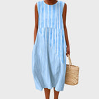 dames jurk zomer met ronde hals in blauw 2