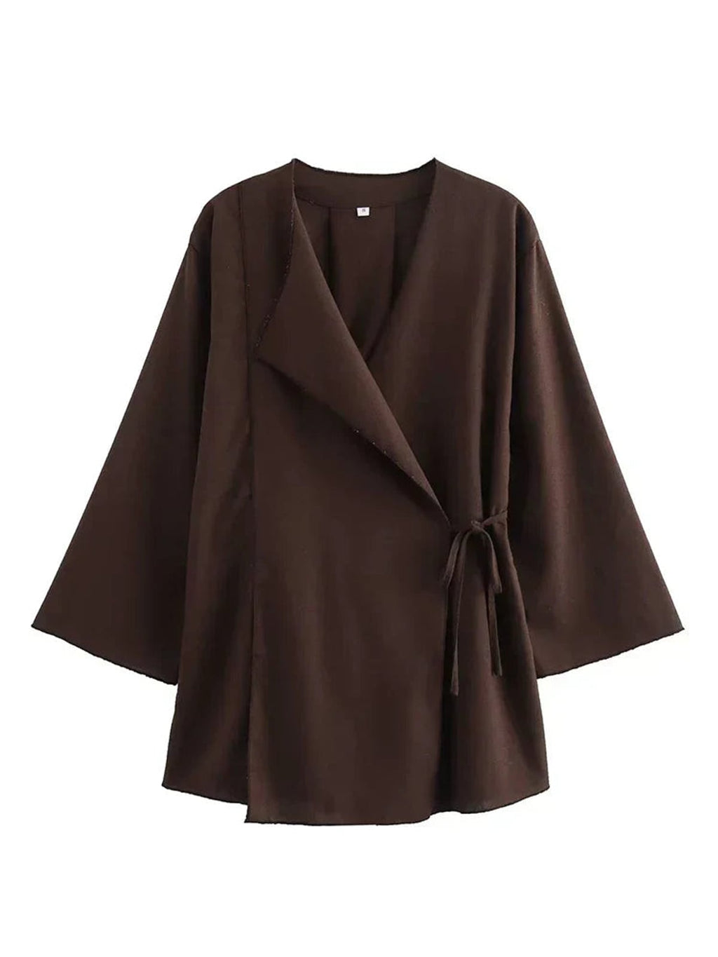 dames kimono wrap top en wide leg broek set in donkerbruin