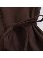 dames kimono wrap top en wide leg broek set in donkerbruin