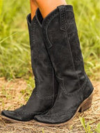 dames kniehoge cowboylaarzen met nieten in zwart
