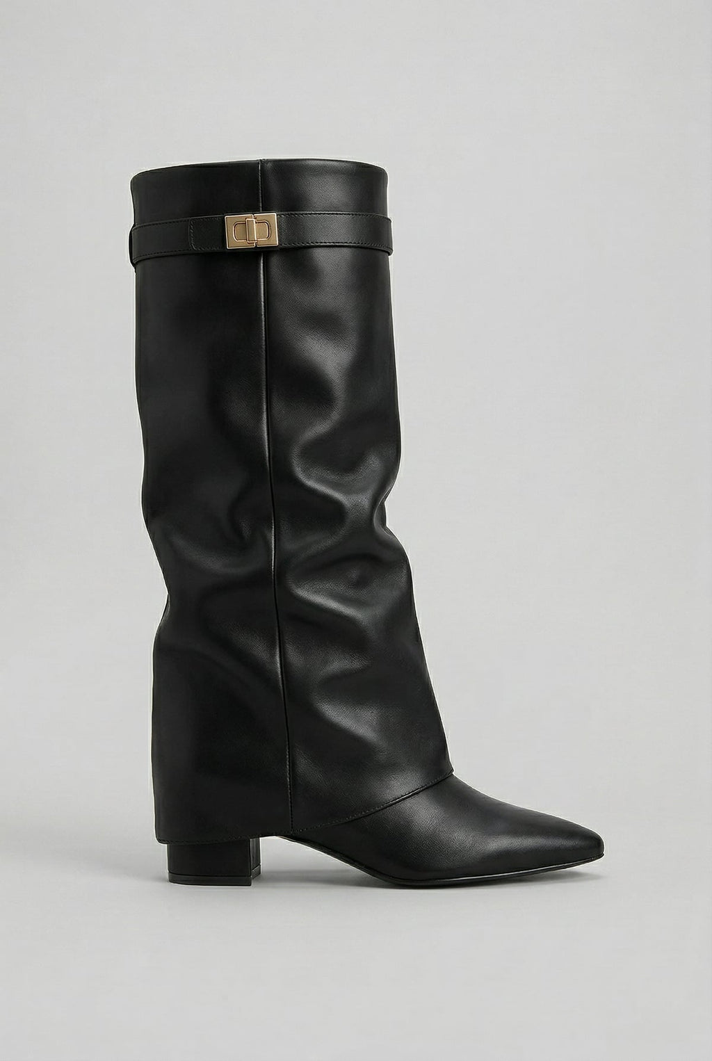 dames kniehoge laars met blokhak in zwart (leren look)
