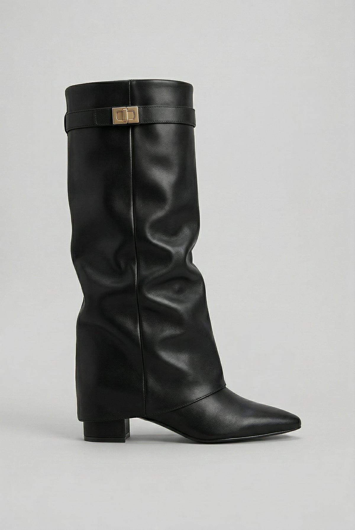 dames kniehoge laars met blokhak in zwart (leren look)