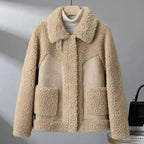 dames korte jas met teddy structuur in khaki