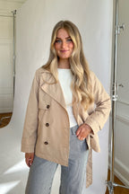 dames korte trenchcoat dubbele rij knopen