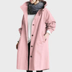 dames lange jas met capuchon en knoopsluiting in roze