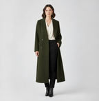 dames lange jas met revers en knoopsluiting in groen