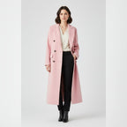 dames lange jas met revers en knoopsluiting in roze