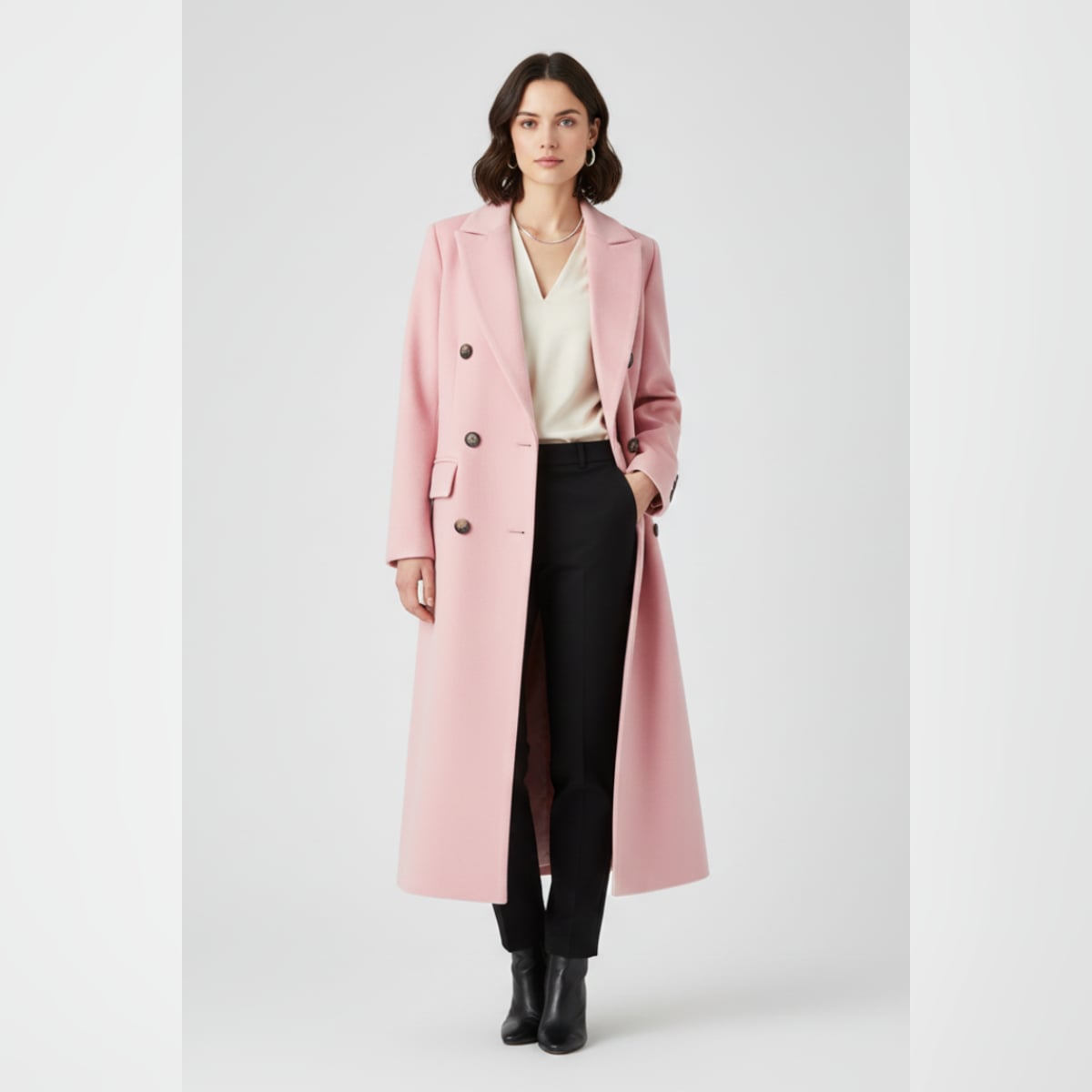 dames lange jas met revers en knoopsluiting in roze
