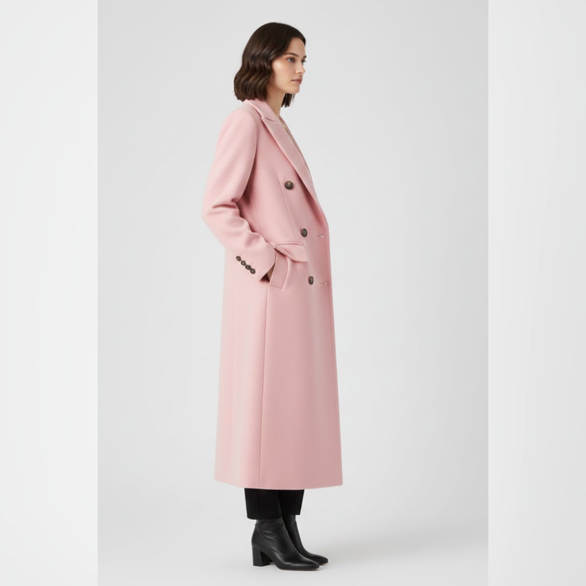 dames lange jas met revers en knoopsluiting