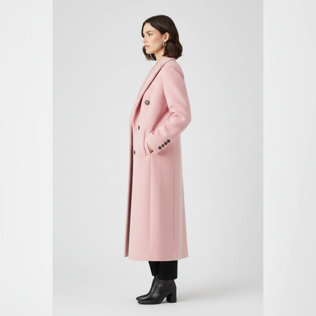 dames lange jas met revers en knoopsluiting