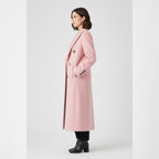 dames lange jas met revers en knoopsluiting