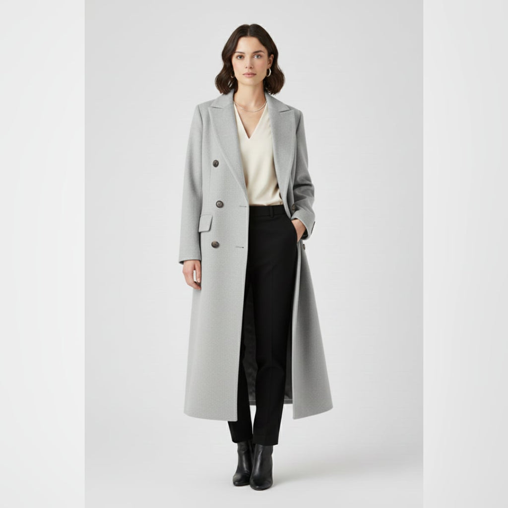 dames lange jas met revers en knoopsluiting in grijs